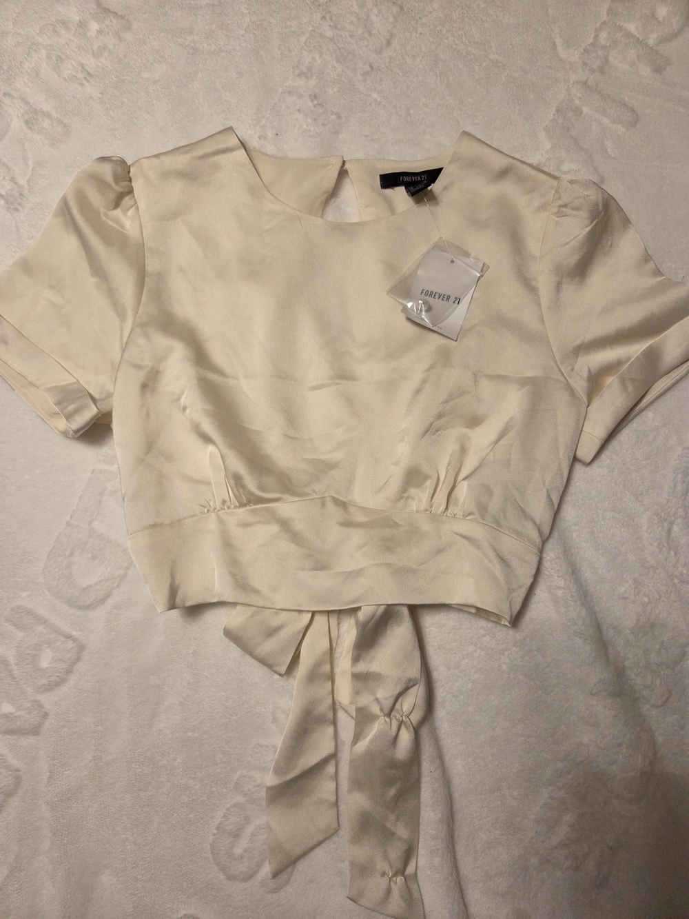 Forever 21 Cream Satin Tie-Back Crop Top